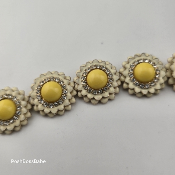 Floral Yellow & White Adjustable Statement Bracelet Enamel - Picture 3 of 9